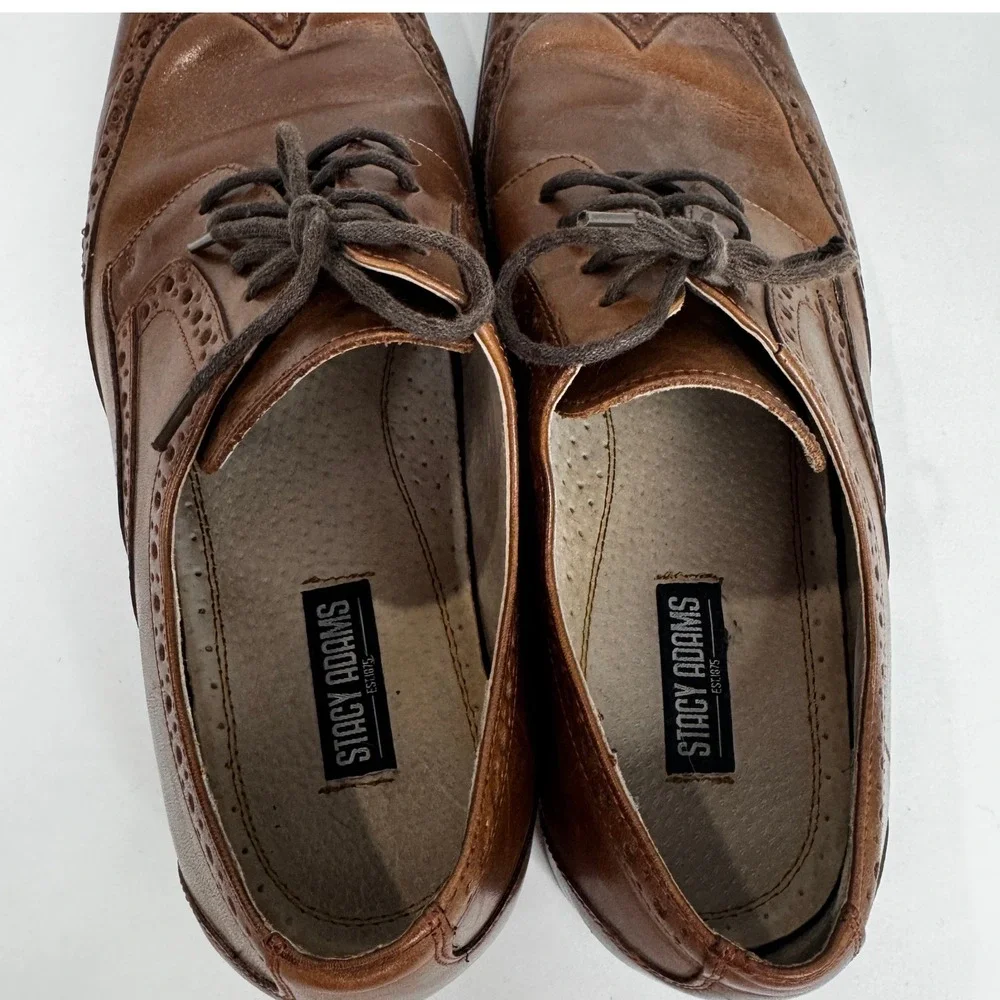 Stacy Adams Mens Brown Leather Wingtip Oxford Dress Shoes Brogue Lace Up 10M